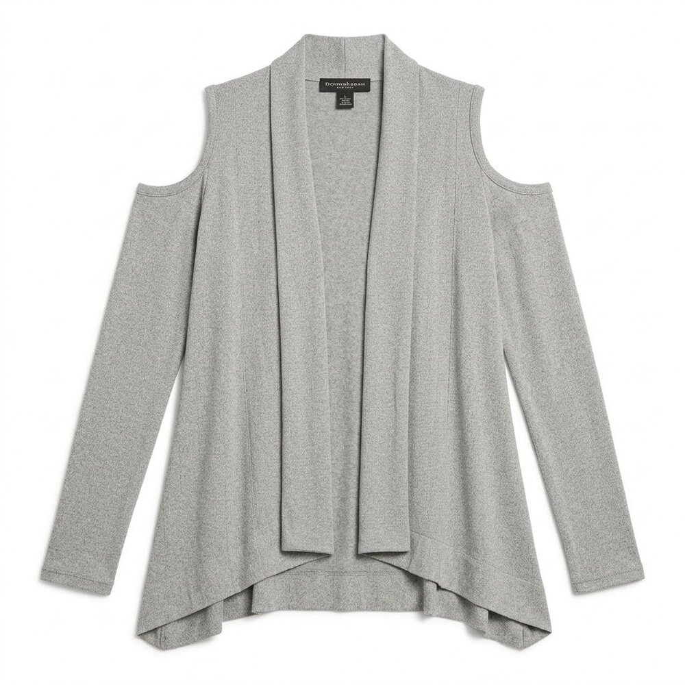 Donna Karan Cold Shoulder Cardigan Size Small Metallic Gray